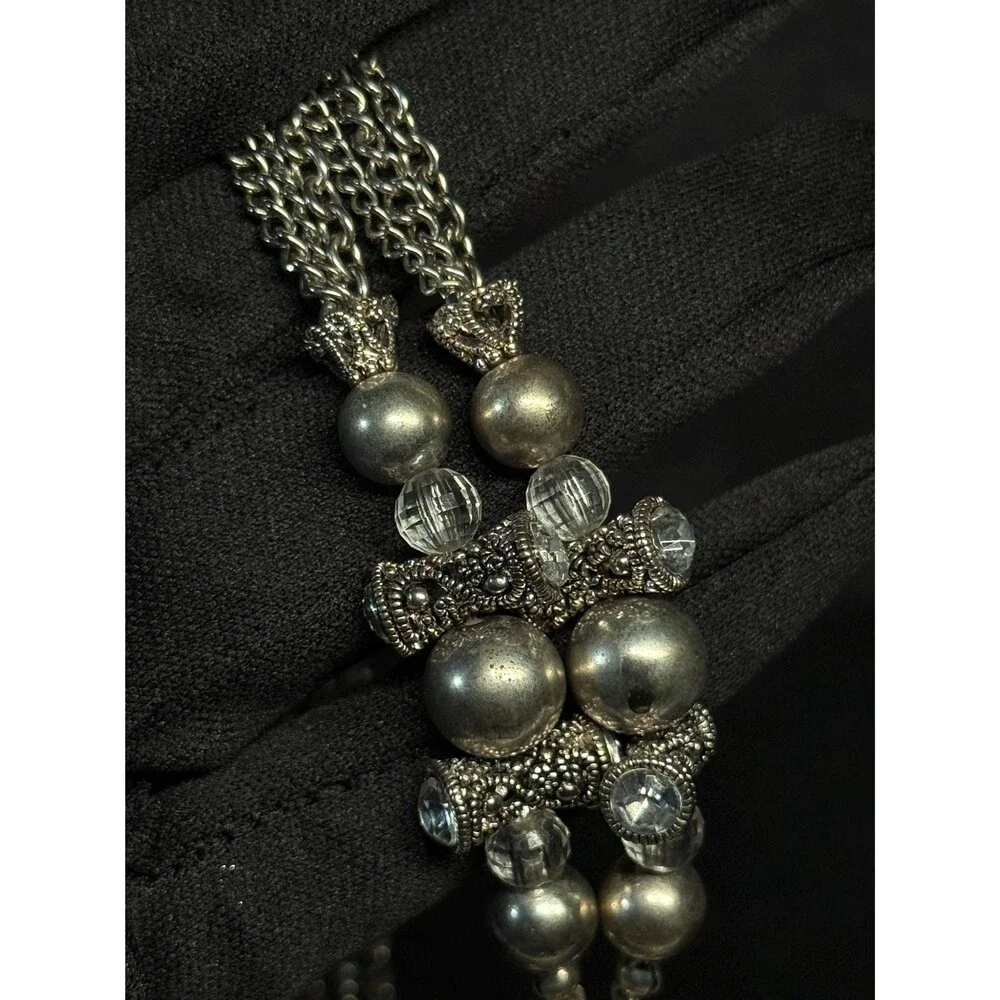Vintage Silver Tone Elephant Charm Necklace Art Deco Style Marcasite Look